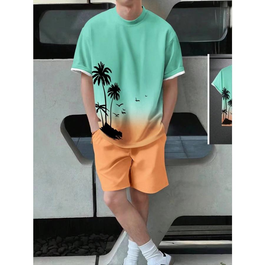 

Летний мужской комплект футболок с принтом «Гавайский пляж», спортивная мужская одежда, комплект с шортами с коротким рукавом, легкий мужской комплект футболок 6XL