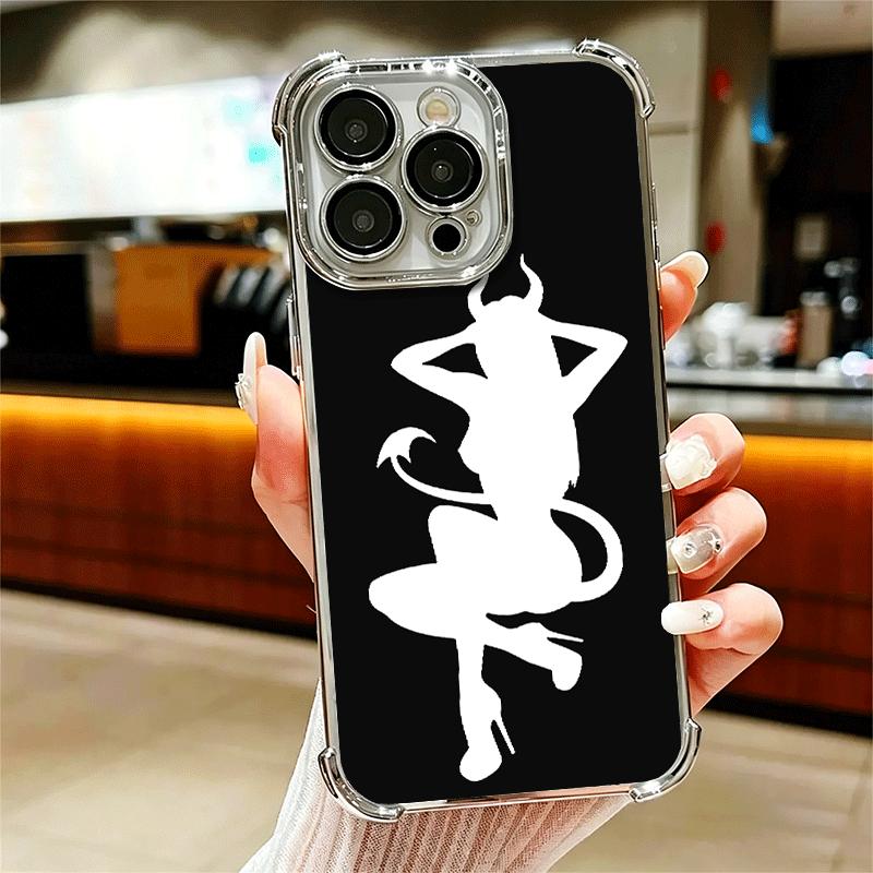 Coque de téléphone avec silhouette de fille diable, placage cool, pour iPhone 16 17 Pro Max Air 16E 14 15 Plus 12 13 Mini, housse anti-chute avec airbag