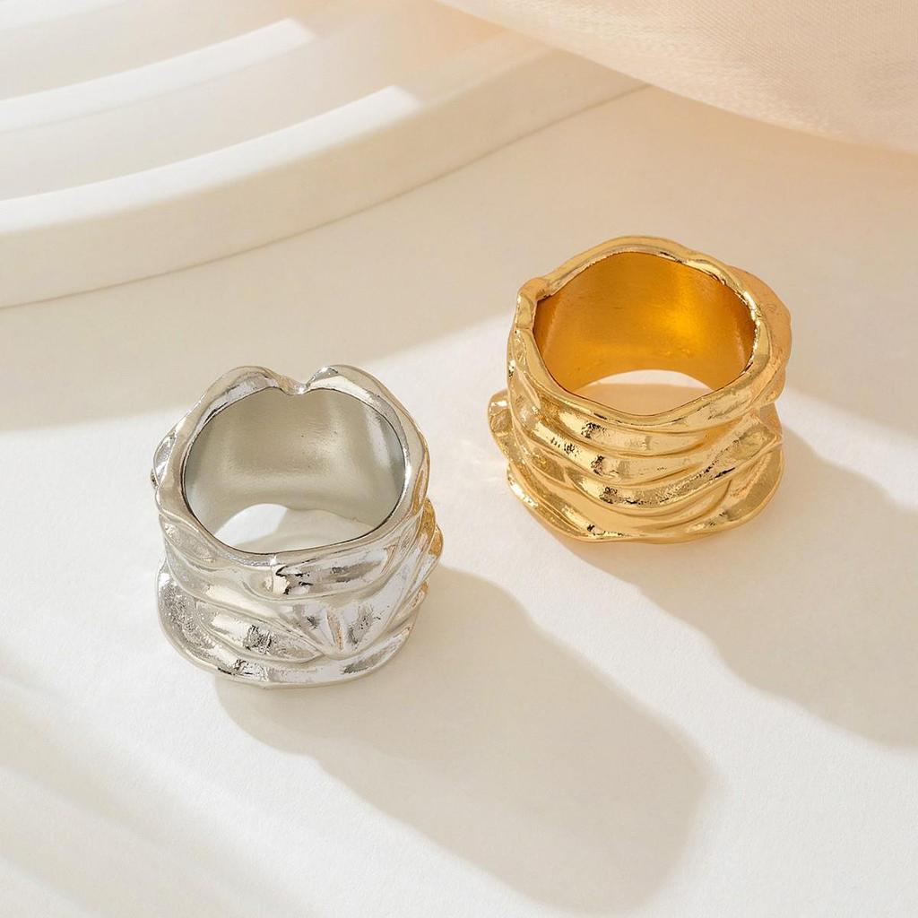 European & American Geometric Pleated Adjustable Retro Ring – Women's Trendy Hip Hop Punk Index Finger Ring