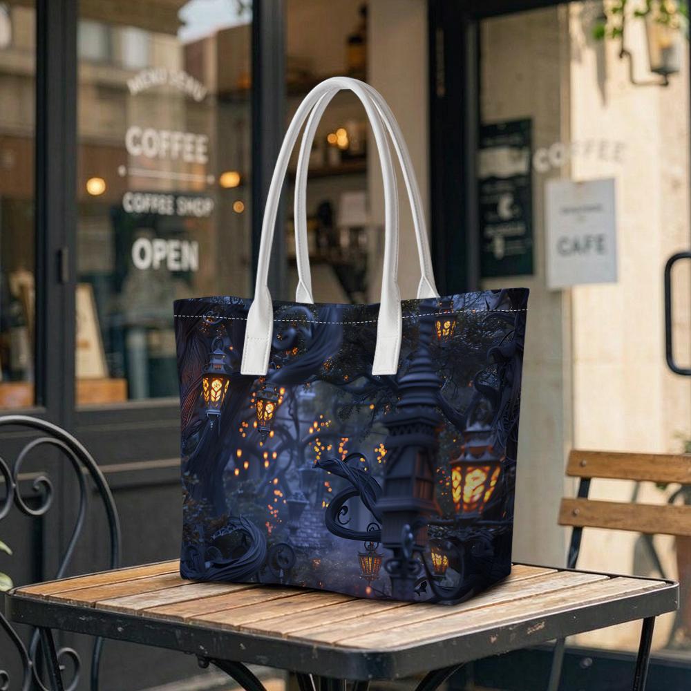 Gothic Lantern Print Casual Shoulder Tote Bag for Daily Outdoor Use
