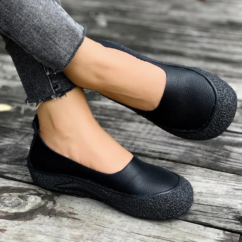 Womens Shoes Retro Leather Casual Shoes Classic Slip on Loafers Women Light Walking Flats Soft Comfortable Loafers Zapatos Mujer