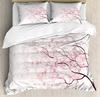 Japanese Duvet Cover Set,Branch Of A Flourishing Sakura Tree Flower Cherry Blossoms Spring Theme Art Japan Bedding Set Full Size