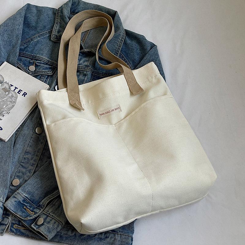 Canvas Bag Large Capacity Thickened Shoulder Handbag Simple Women Commute To Work Class Pack Books A4 File Cloth Bag