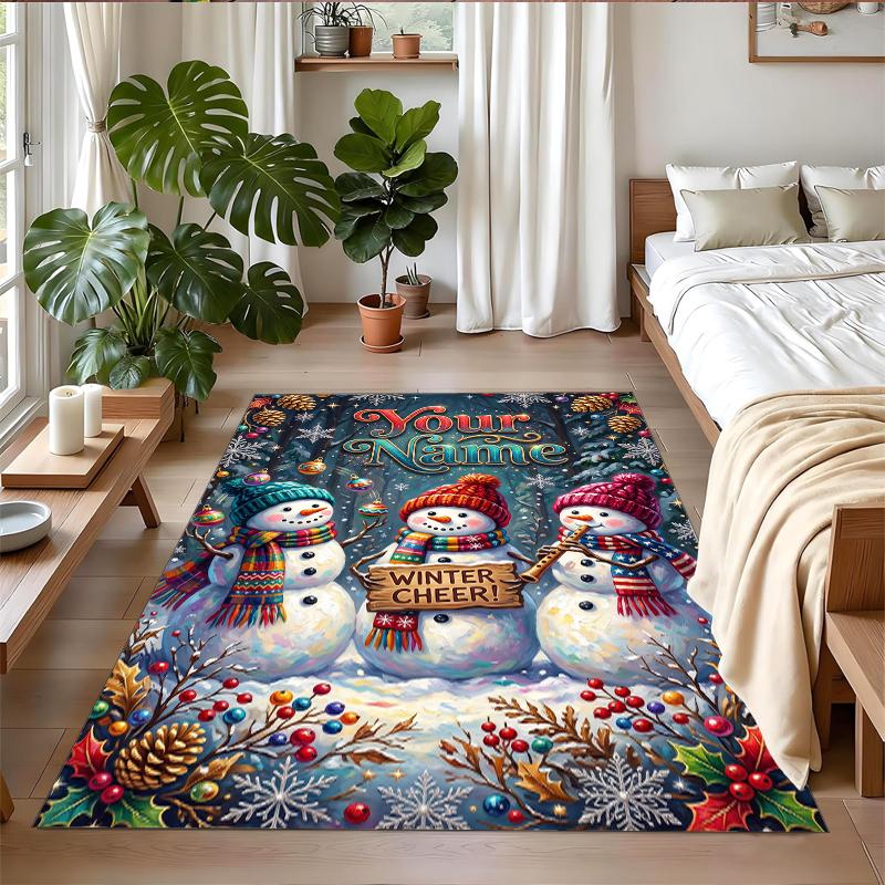 Christmas Custom Name Printed Square Area Rug Soft Non Slip Floor Carpet For Bedroom Holiday Gift
