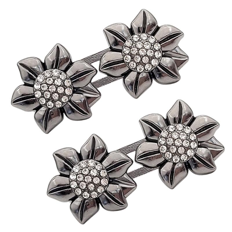 Detachable Alloy Waist Cincher Button Sparkling Crystal Flower Closure No Sew Fashion Accessory