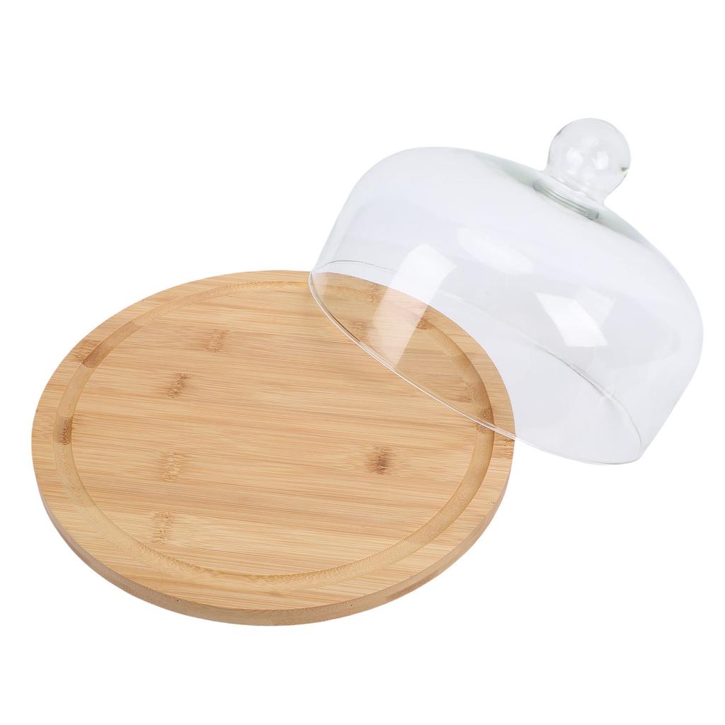 Wood Cake Stand with Lid 12in Cake Holder Multi Functional Serving Platter Large Glass Cake Dome Cover