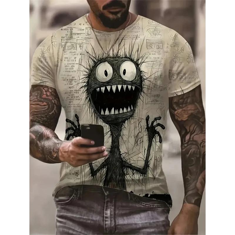 Summer Men Vintage Street Short Sleeve 3D Funny Graphic Print T Shirt Soft Cotton Stylish Daily Casual Top