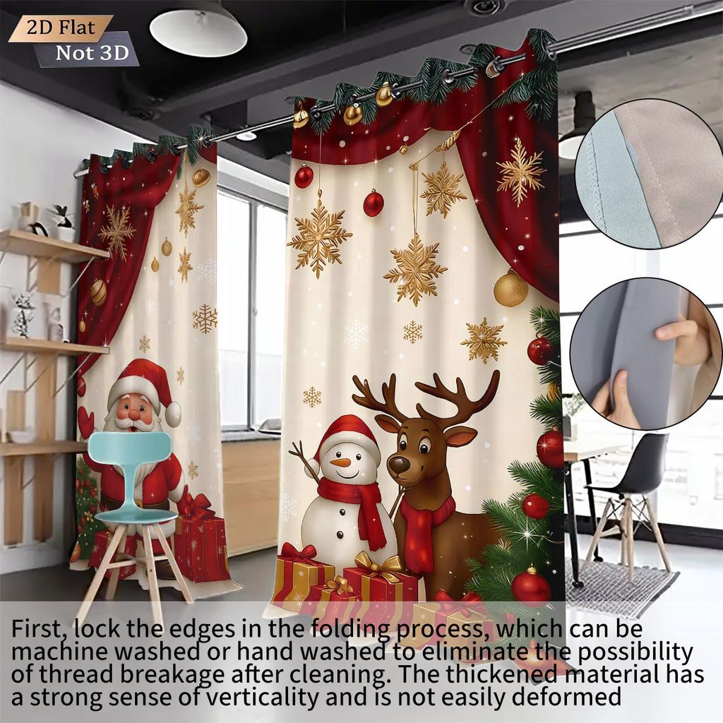 Light Blocking Merry Christmas Santa Claus Print Perforated Curtains Multi Size Living Room Insulation Holiday Decoration Curtain Set Of 2 Made