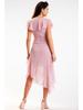 Asymmetrical Chiffon Dress with Ruffles, Powder Pink S