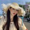 Lace Big Brim Straw Hat Women's Summer Seaside Beach Shade Sunscreen Hat Straw Cover Full Face UV Protection Hat