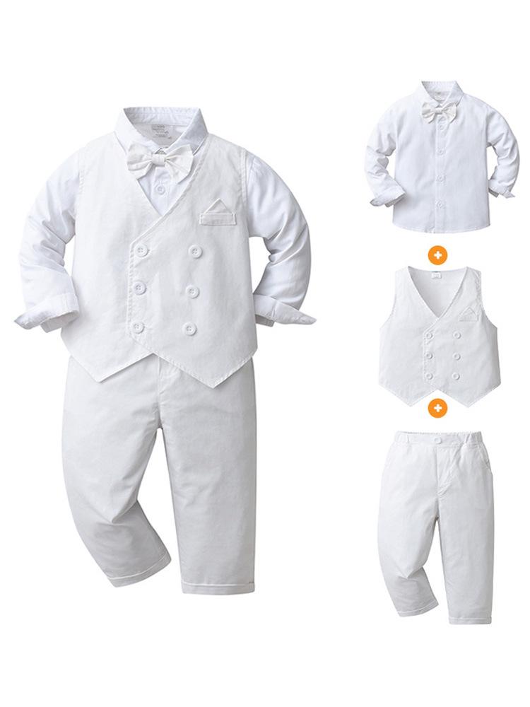 British Gentleman Christening Outfit: Boys' Long-Sleeve Three-Piece Set for Spring & Autumn