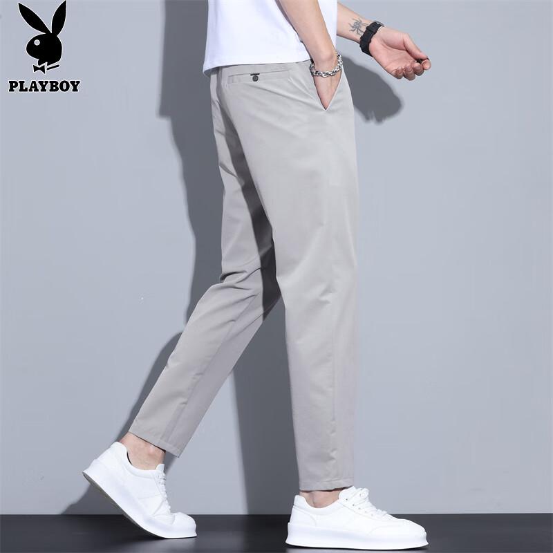 

PLAYBOY Men s Slim-fit Ice Silk Cropped Casual Pants 32