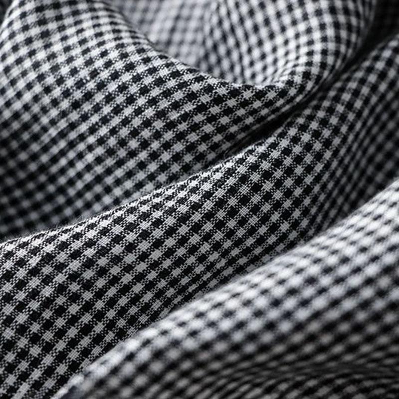 Plaid Dress Women Vintage Half Sleeve Hemp Shirt Dresses Large Size Loose Long Skirt