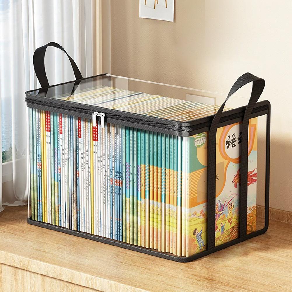 Transparent PVC Storage Box with Handle Large Capacity Organizer for Books Magazines,Toys Dustproof Waterproof Storage Bin