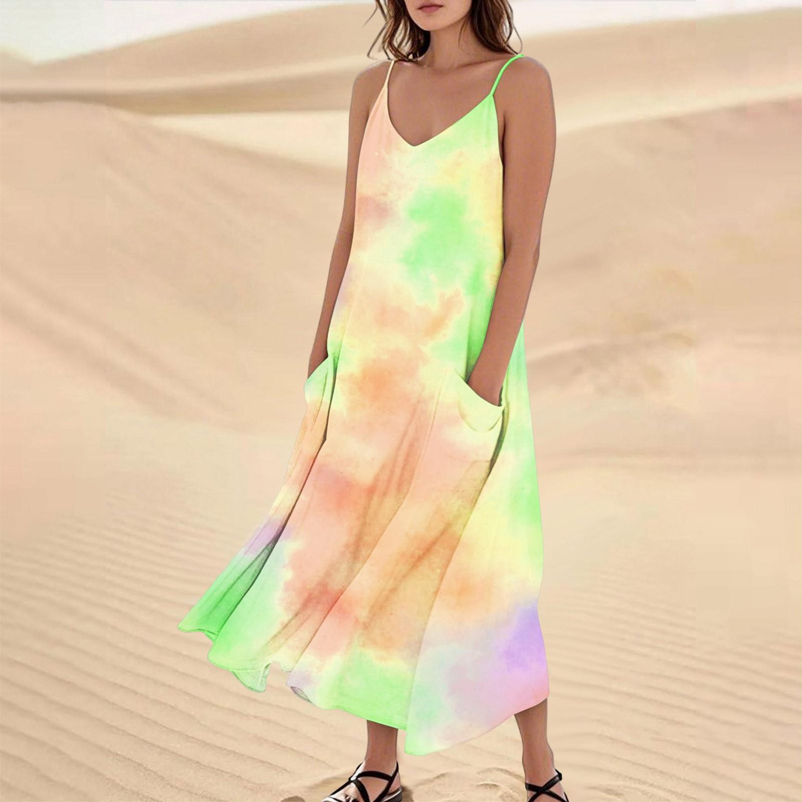 

Женское летнее платье, повседневные свободные длинные пляжные платья для отдыха XL жёлтый