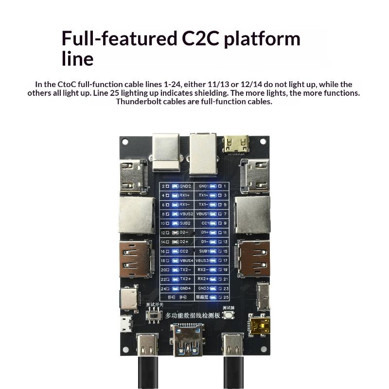 Usb Data Cable Tester Type-C Type-B Micro Short Circuit Switch Test Board Ethernet Line Detection Module Built-In Cr1220 Battery