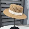 French Lace Hollow Flat Top Straw Hat Women's Retro Elegant Hepburn Style Top Hat Seaside Vacation Sunshade Sunscreen Hat