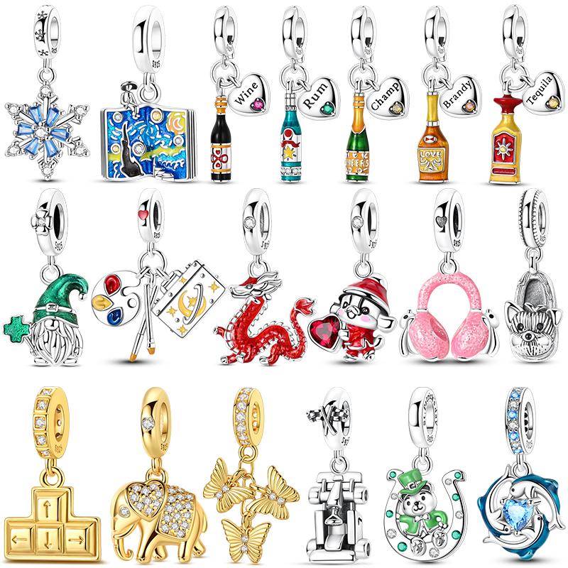 Copper Pets Dog Cat Colorful Wine Bottle Charms Cz Zirconium Shoe Bead Pendant Fit Original Bracelet Diy Jewelry
