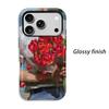 Impressionist Romantic Bouquet Red Rose Oil Painting Fine Art Film Aesthetic Protective Shockproof Bumper Case Cover For iPhone 14 15 16 Pro Max Plus