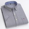 Letnie Nowe Męskie Koszule Oxford Krótki Rękaw 100% Bawełna Kratka Miękkie Regularny Krój Formalna Koszula Elegancka Koszula Społeczna Odzież Męska