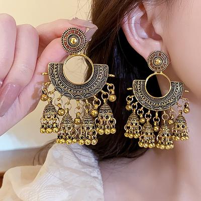 Round Lantern Bell Fringed Earrings Retro Exaggerated Heavy Industry Earrings Medieval Court Style Earrings Women