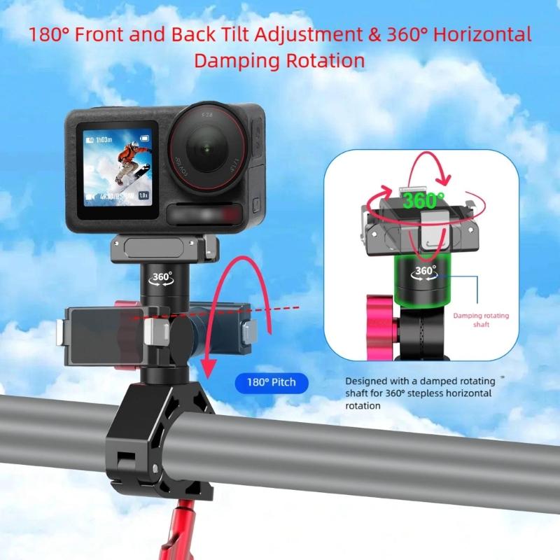 Quick Release Action Camera Handlebar Mount With 360 Adjustable Rotation Aluminum Alloy Clamp For Bikes Motorcycles