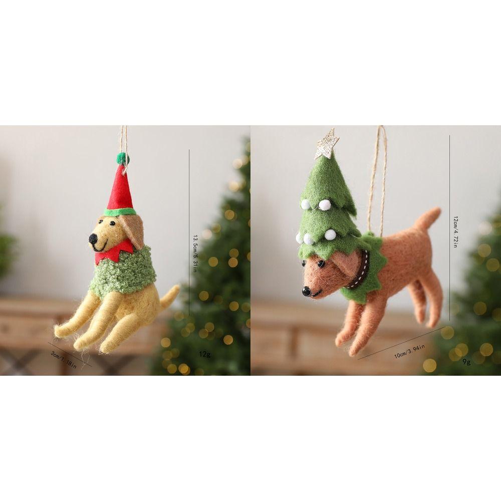 Handmade Wool Felt Dog Wool Felt Puppy Christmas Tree Ornament  Holiday Tree Ornament