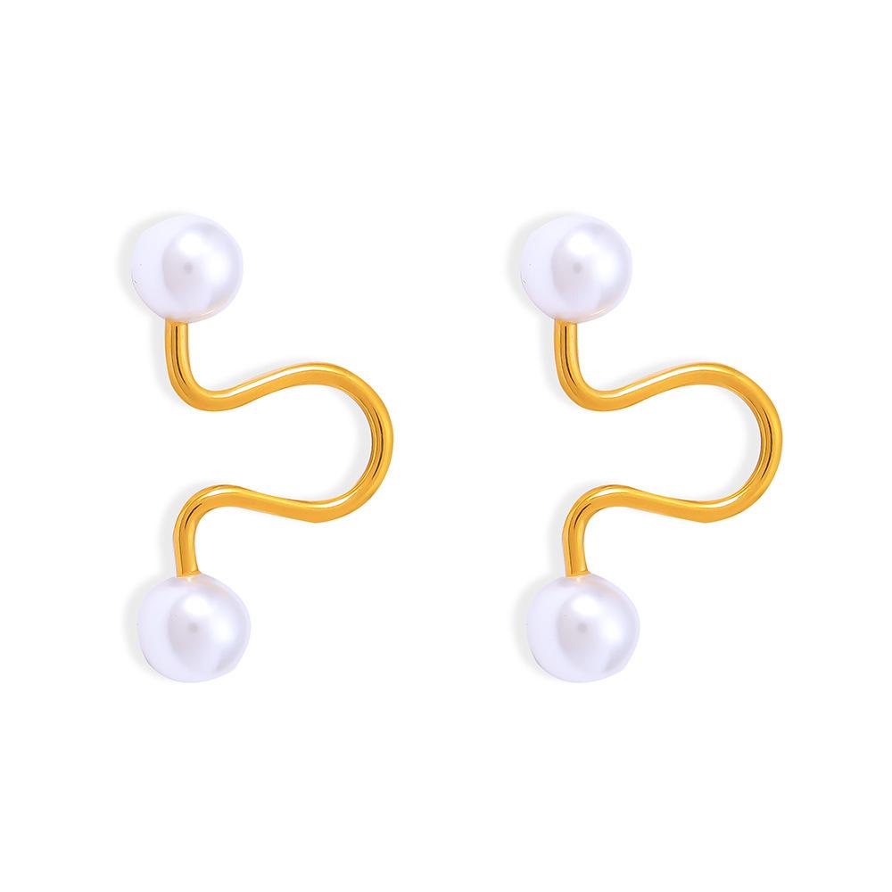 Chic High-End Geometric Imitation Pearl Earrings, 18K Gold-Plated Titanium Steel, Niche Design, Non-Fading.
