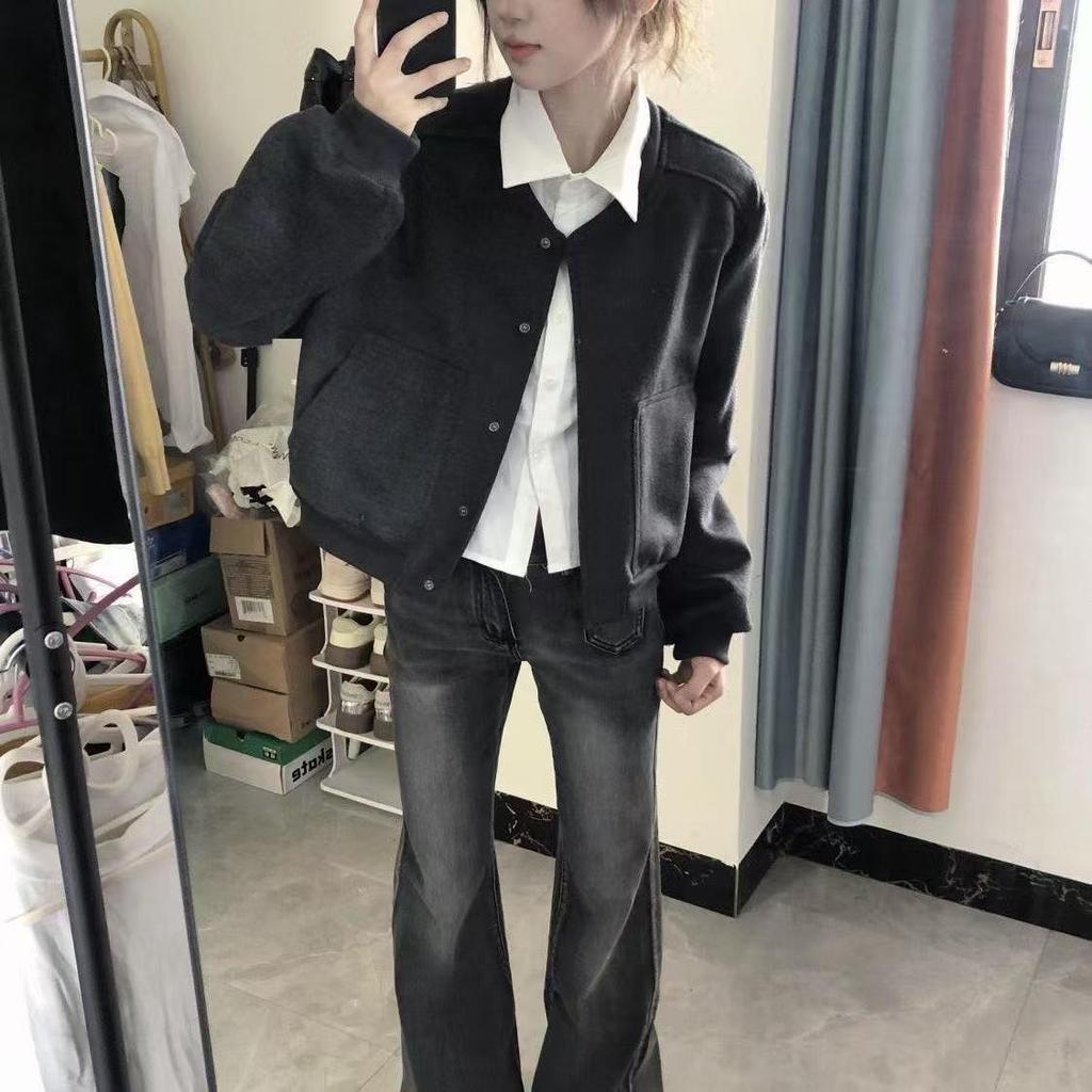 High-End Grey Baseball Collar Jacket: 2025 Spring/Autumn Casual Retro Loose Short Jacket