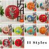 20cm Chinese Style Printed Round Lantern Waterproof Cloth Outdoor Decor Hanging Lantern For New Year Wedding Festival Decoration