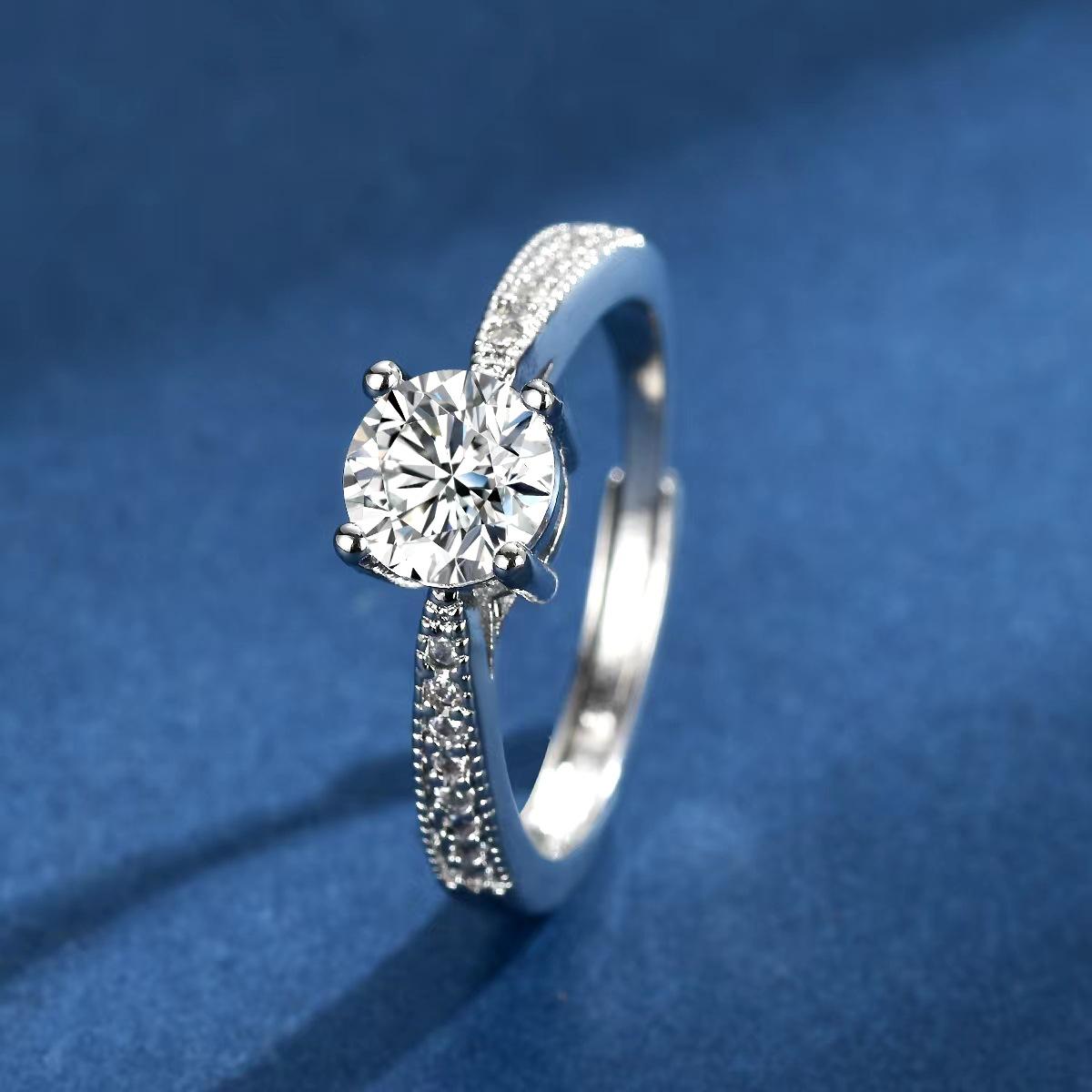 1 Carat Real Diamond 4 Prong Open Ring Stylish Personalized Women Engagement Gift Jewelry Adjustable opening