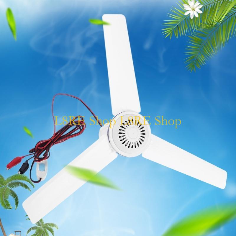 L8RE 12V 24V Mute Ceiling Fan 19.6inch Camping Tent Silent Hanging Fan with Switch