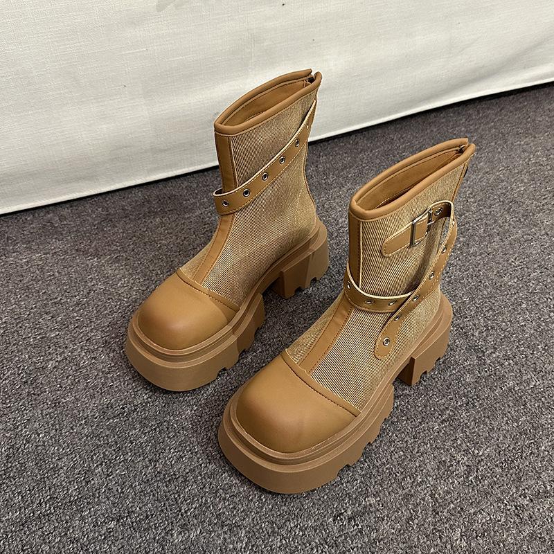 Autumn new Martin boots women's thick-soled heightening short locomotive boots versatile and thin rhubarb boots