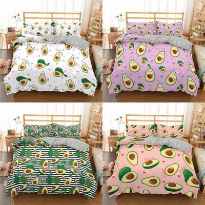Avocado Obst Gedruckt Bettwäsche Set 2/3PCS Bettbezug & Kissenbezug Geschenk Cartoon