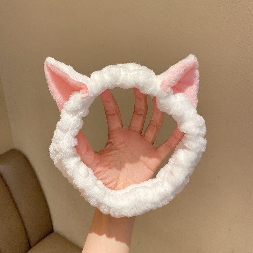 1PC Hairband Cat Coral Plush Headband Cute Soft Hair Bow Headband Hairband Wash Face Makeup Headband Bandage Girl Accessories