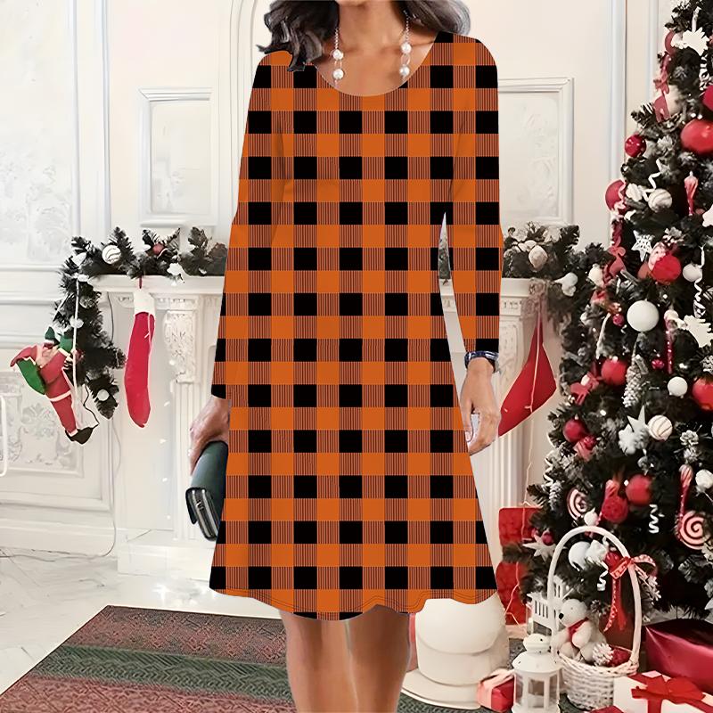 2025 Autumn & Winter Women's New Casual Crew Neck Dress 3D Halloween Pattern Ideal Halloween Christmas Gift