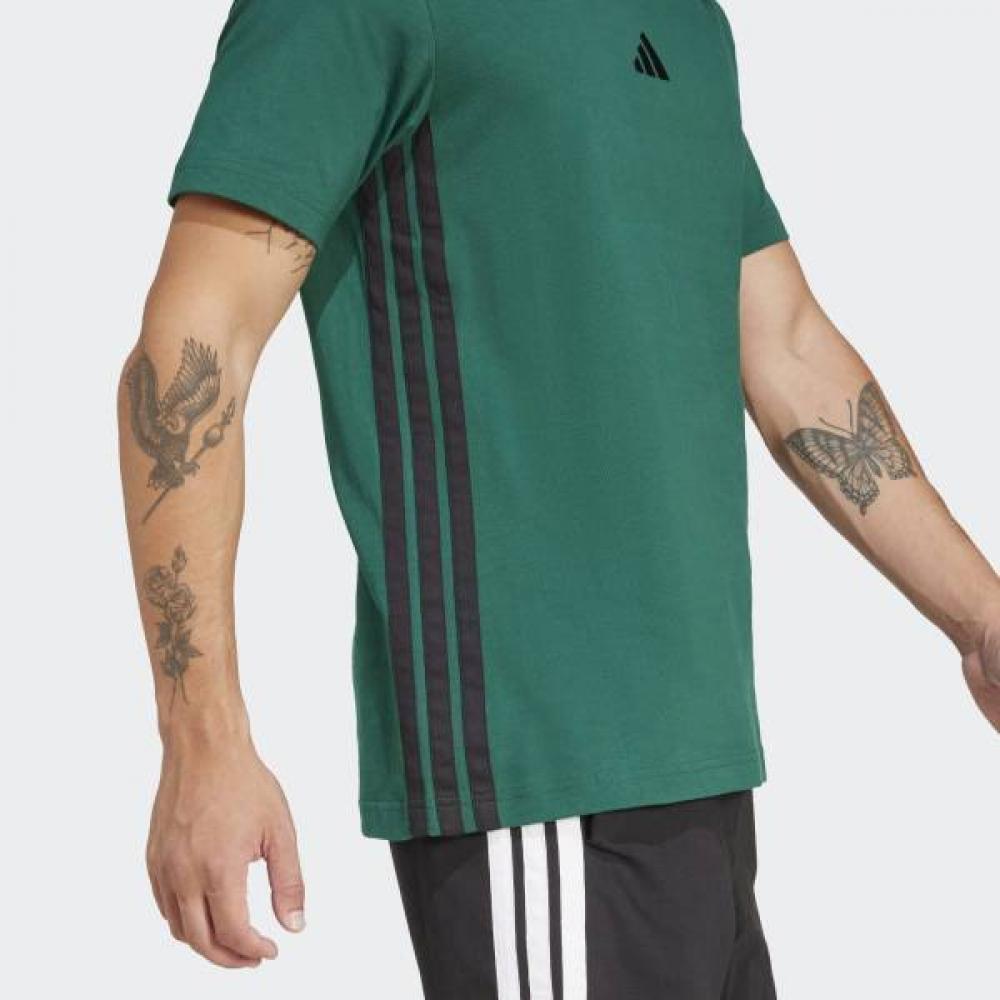 Adidas Unisex Essential 3s Single Jersey Tee Casual Daily Cotton Short Sleeve Tee Green