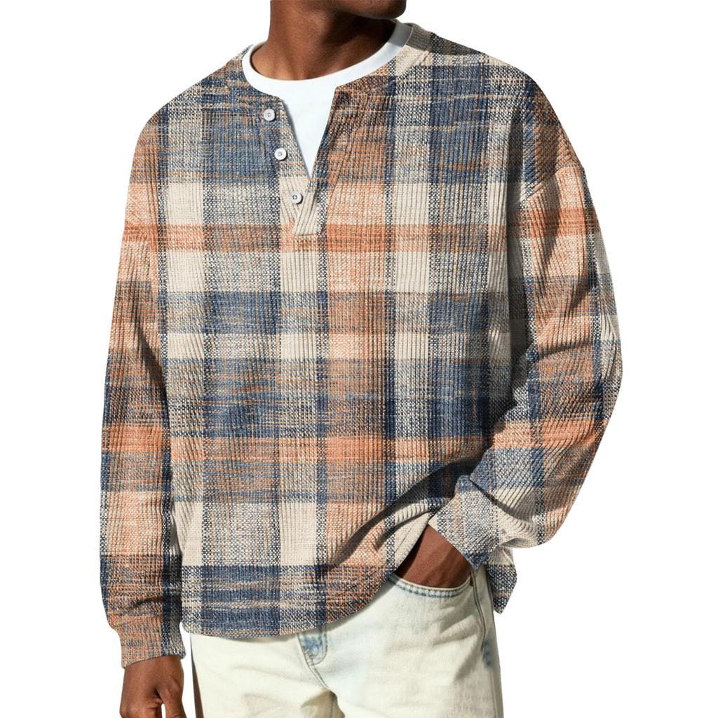 Męski sweter z dzianiny prążkowanej z długim rękawem, z kołnierzykiem zapinanym na guziki