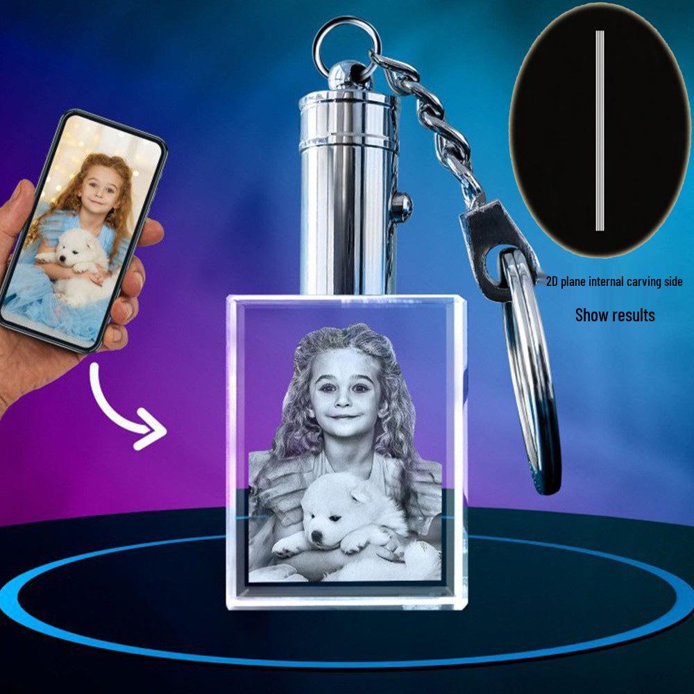 Heart-Shaped 3D Crystal Keychain: Custom Pet Portrait Engraving Gift K9