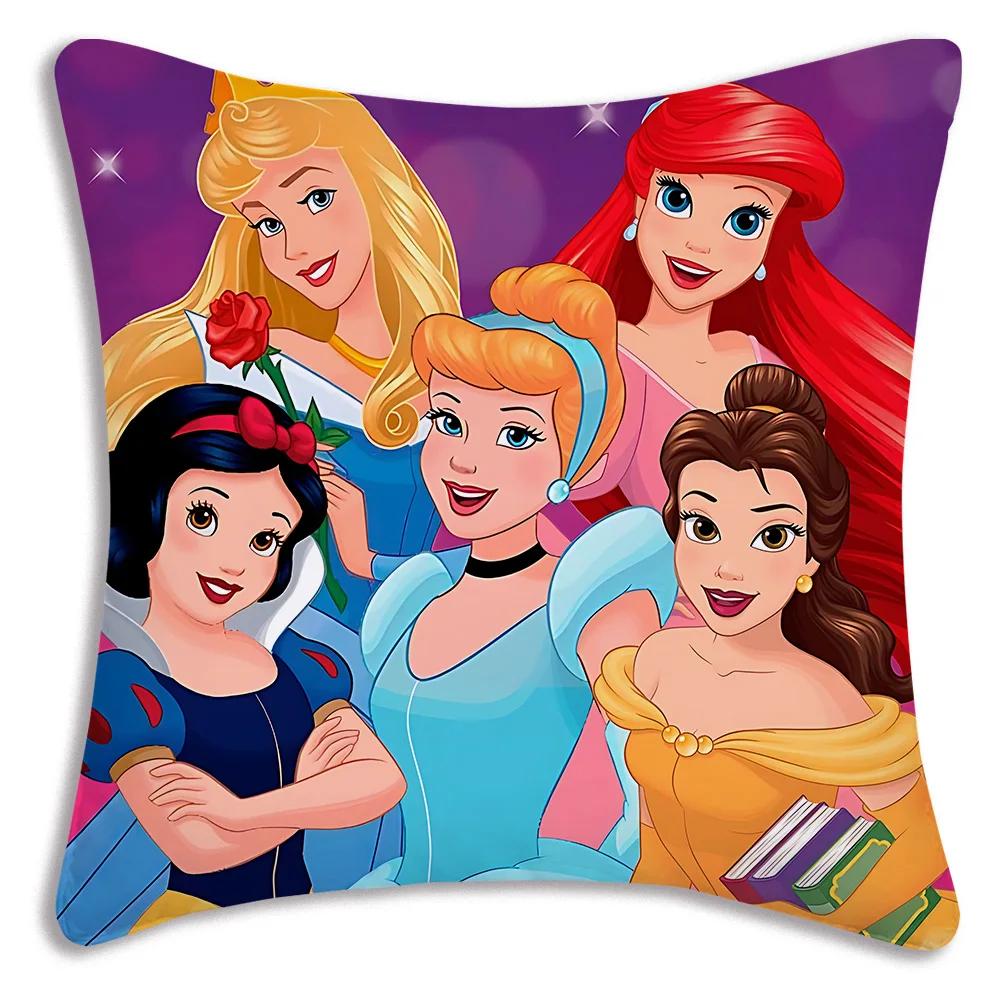 Pillow Covers Cartoon Cute Disneys Elsa Ariel Princess Sofa Decorative Home Double-sided Printing Short Plush Cute Cushion Cover