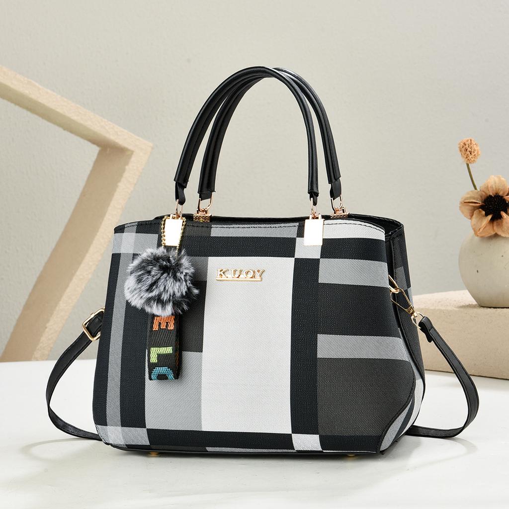 Classic Checkered Color Block Handbag For Women Versatile Hand Carry Shoulder Crossbody All-match Daily Purse