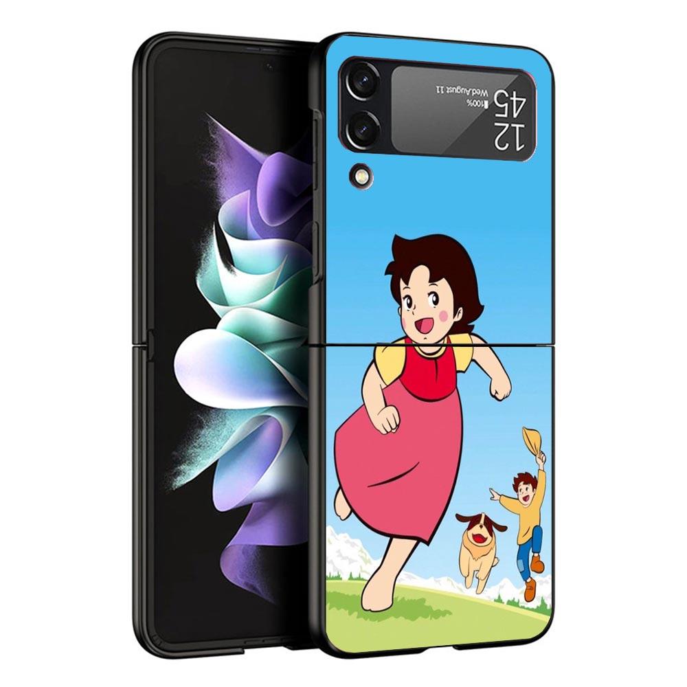 Heidi Cute Cartoon Black Phone Case For Samsung ZFlip7 ZFlip6 ZFlip5 ZFlip4 ZFlip3 5G Hard Protective Galaxy Z Flip 3 4 5 6 7