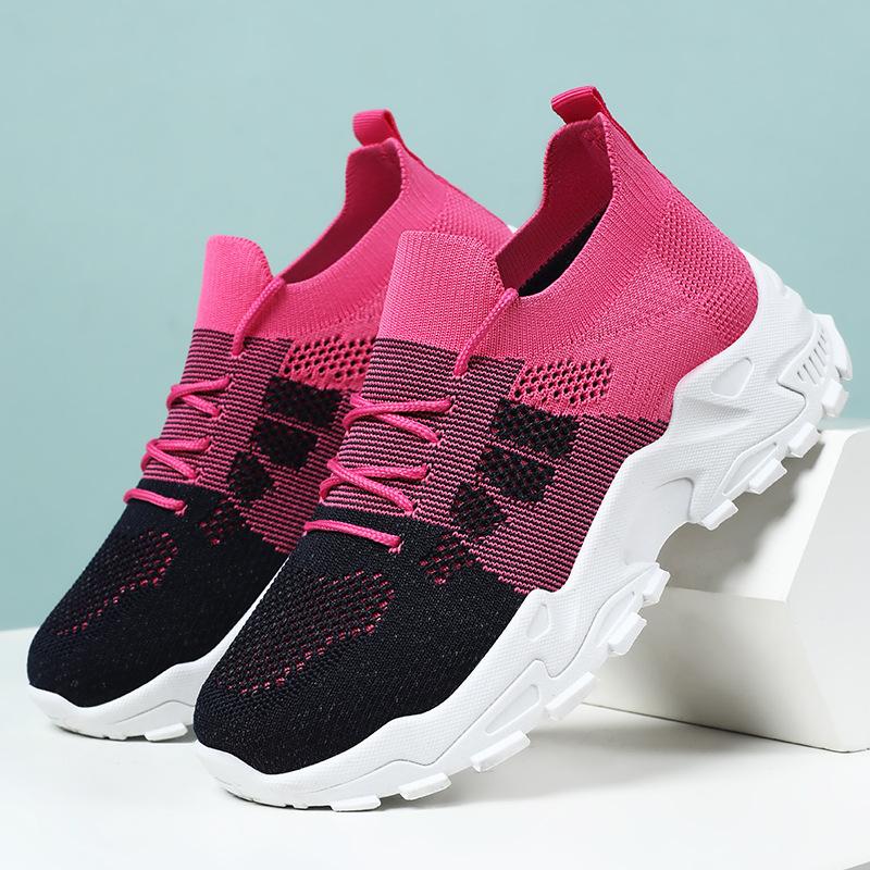 Buty damskie, buty sportowe, buty siatkowe na platformie w dopasowanych kolorach, damskie buty oddychające z dzianiny flyknit, sznurowane, lekkie pojedyncze buty, na miękkiej podeszwie