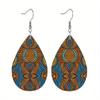 Vintage Bohemia Flowers Stripes Pattern Maillard Color Drop Earrings for Women Girls Ethnic Style Stud Earrings Festival Jewelry Christams Jewelry