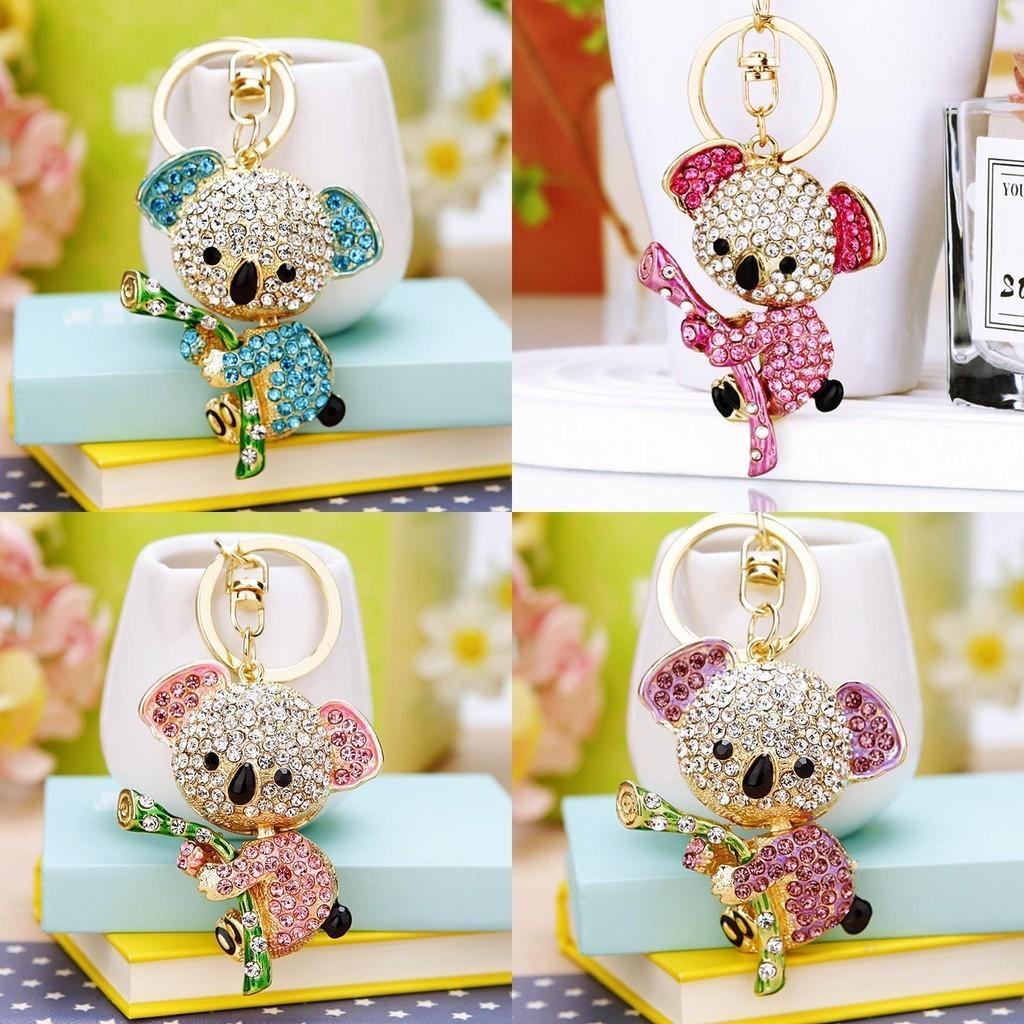 Cute Koala Bear Metal Keychain Ring Women Bag Pendant Wholesale Gift Pink Blue Purple