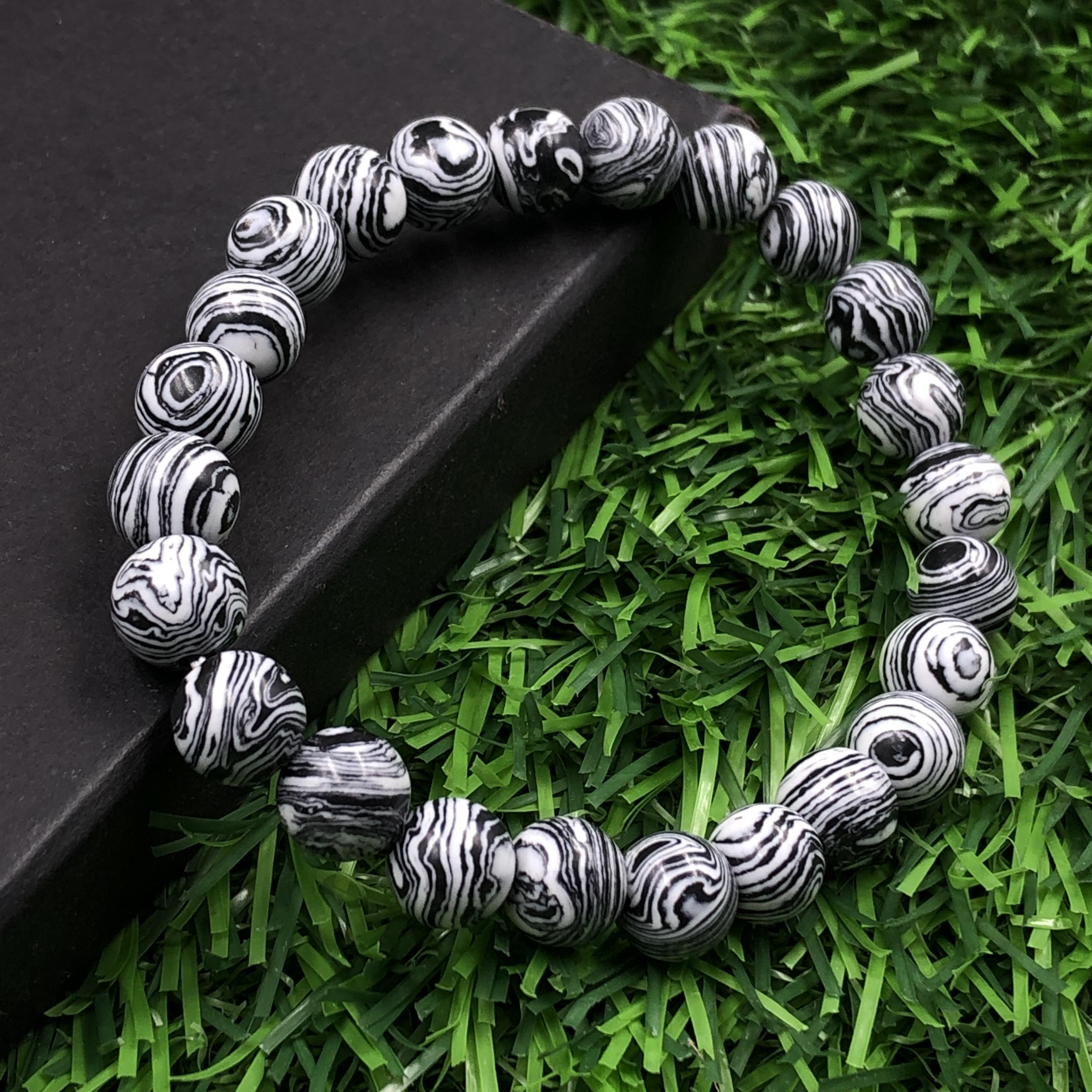 8 мм Черный Малахит Камень Ручная Работа Бусины Украшение Вечернее Эластичный Браслет 7,5 Для Нее/Него RBB-15