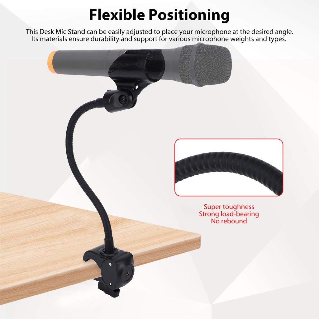 Mic Stand Microphone Stand Flexible Gooseneck Arm Clamp Holder Adjustable Clip Base for Desk Table Tripod Stable Mounting