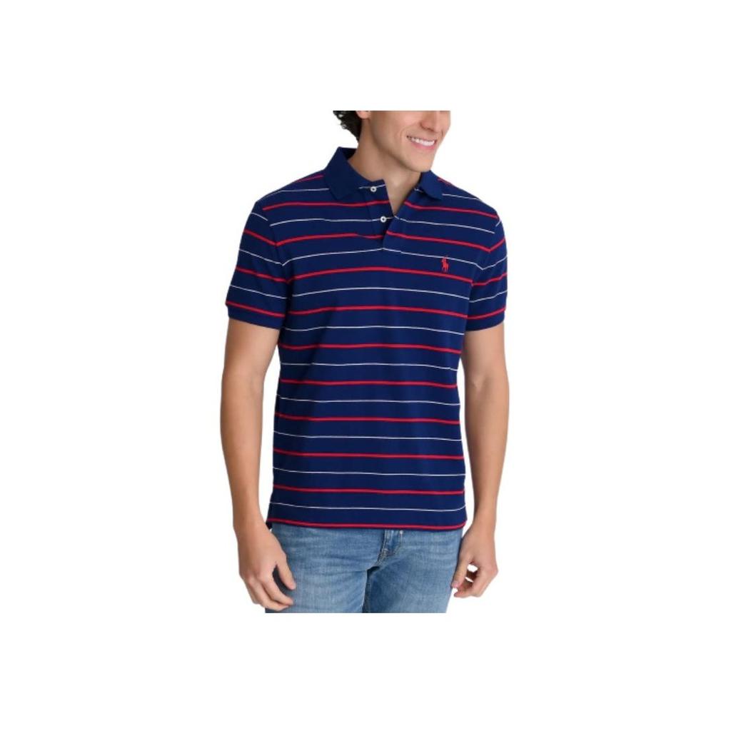 Polo Ralph Lauren Pruhovaný pulovr Rovný Ležérní Krátký rukáv Polokošile Pánské Polokošile Modrá 710910519-001