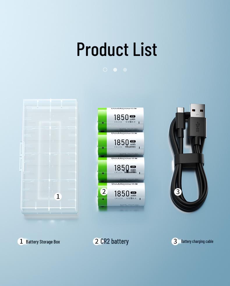 High-Capacity USB Rechargeable 3.7V CR123A Lithium Battery for Camera & Flashlight