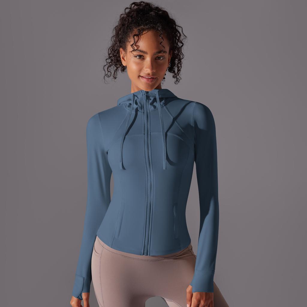 Outdoor Sun Protection Clothes, Tight Fitting Sports Running Fitness Tops, Yoga Clothes, UV Resistant Breathable Hooded Zipper Jacket